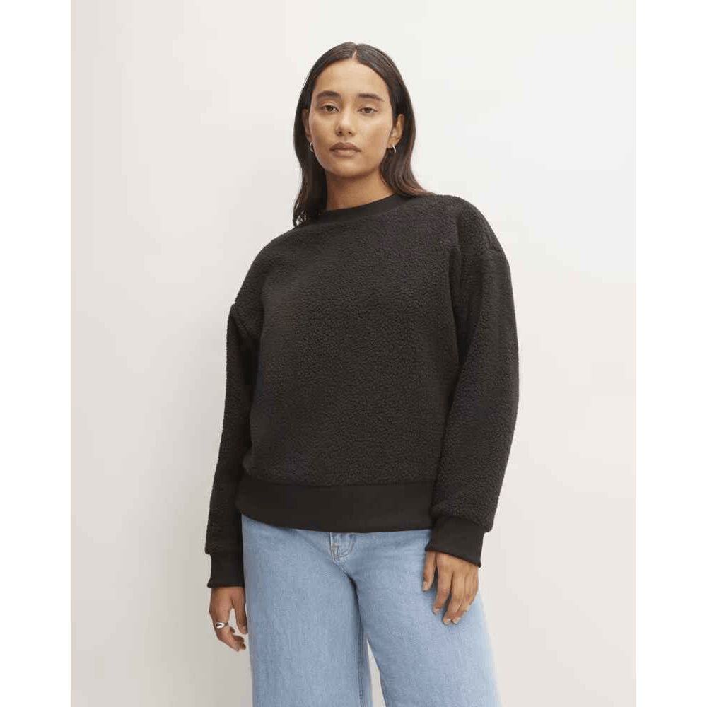Everlane ReNew Fleece Oversized Crew Sweatshirt Black XS NWT